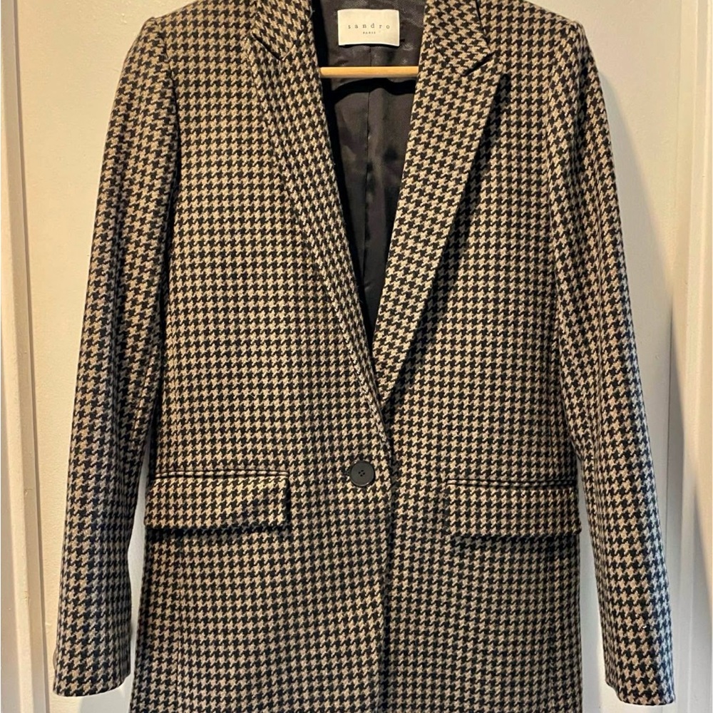Sandro Black and Tan Houndstooth Blazer